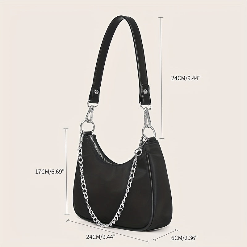 Y2K Chic Chain Baguette Bag - Stylish Nylon Shoulder Purse - Durable & Versatile for Everyday Fashion - Solid Colors for the Fashion-Forward Woman