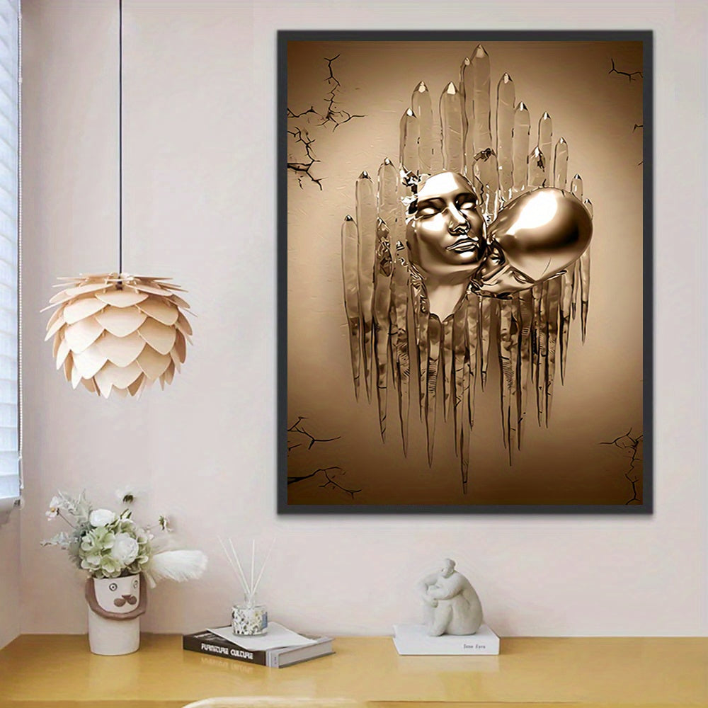 Peinture abstraite sur toile représentant un couple amoureux s'embrassant et s'embrassant - Décoration murale pour salle de bain, chambre, bureau, salon, maison - Sans cadre