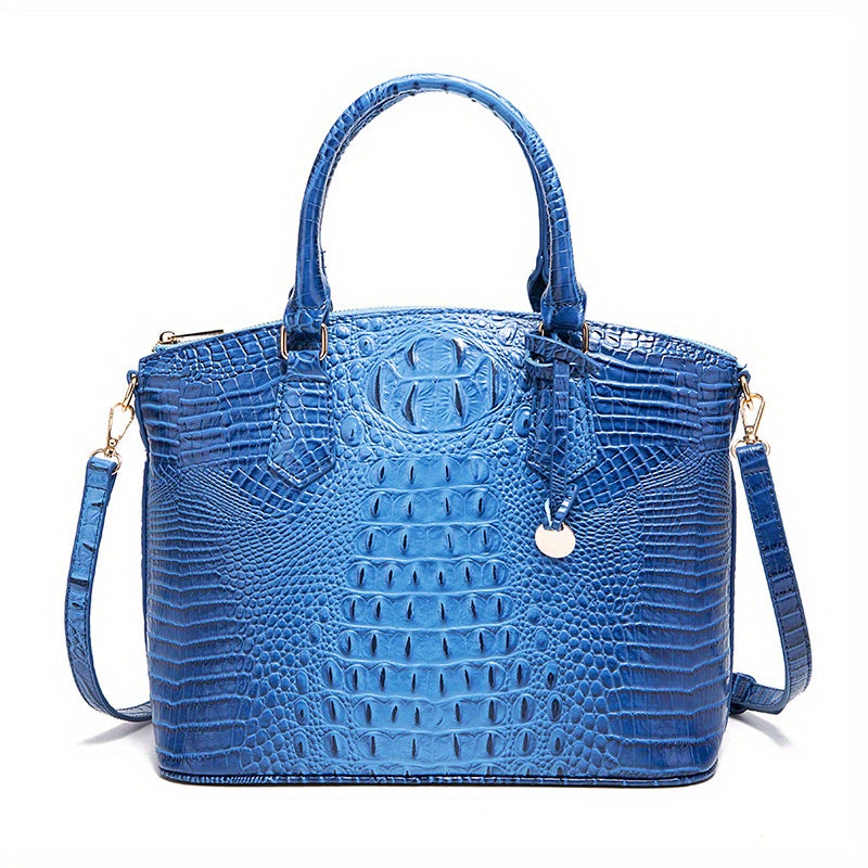 Fashion-Forward Crocodile Pattern Tote Bag - Double Handle Work Purse with Secure Zipper Closure - Perfect for Stylish, Professional Women - A Trendy Daily Accessory