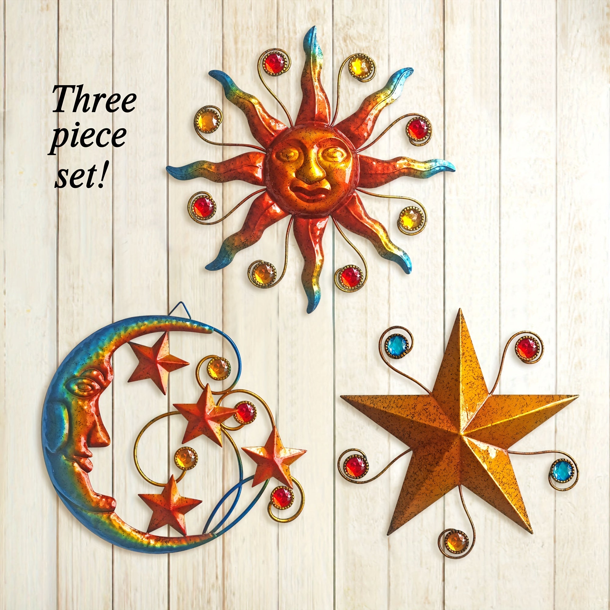 Metal 3pcs/set Celestial Wall Art Sculpture - Sun Moon Star Wall Decoration - Christmas Decor Supplies, Home Decor, Holiday Decor, Room Decor