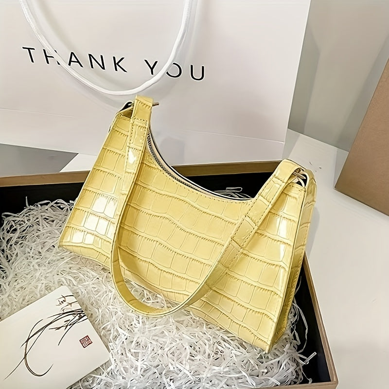 Chic Croc Embossed Underarm Bag - Y2K Inspired Shoulder Purse for Women - Fashion-Forward Design with Secure Zipper Compartment - Premium PU Leather