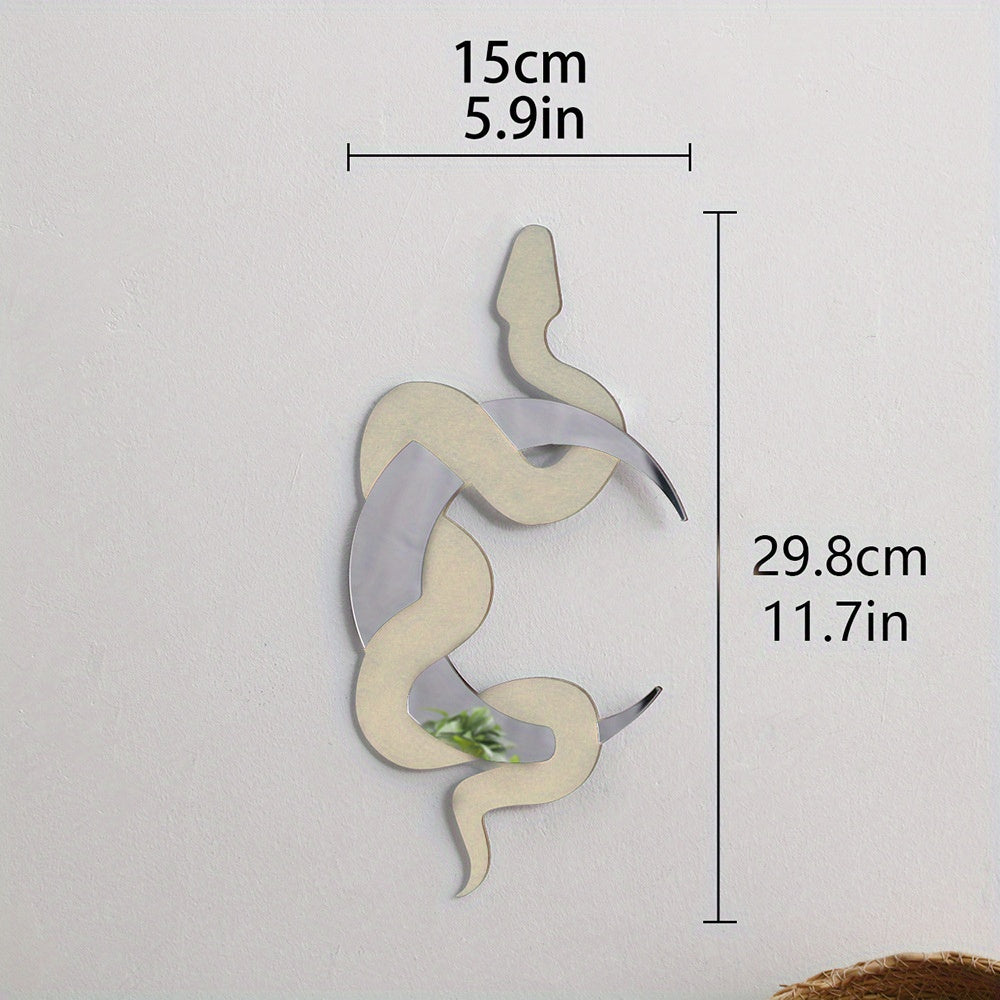 Wooden Snake And Mirror Crescent Wall Decor Earthy Room Wall Decor Floral Snake Wall Art Boho Witchy Cute Wooden Snake Decor Aesthetic For Home Living Room Bathroom Bedroom Hallway