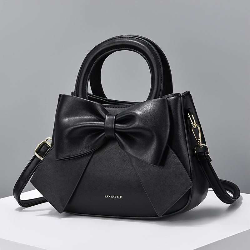 Chic Bow Accent Handbag - Durable Faux Leather, Dual Handle & Crossbody - Stylish Womens Purse for Everyday Fashion