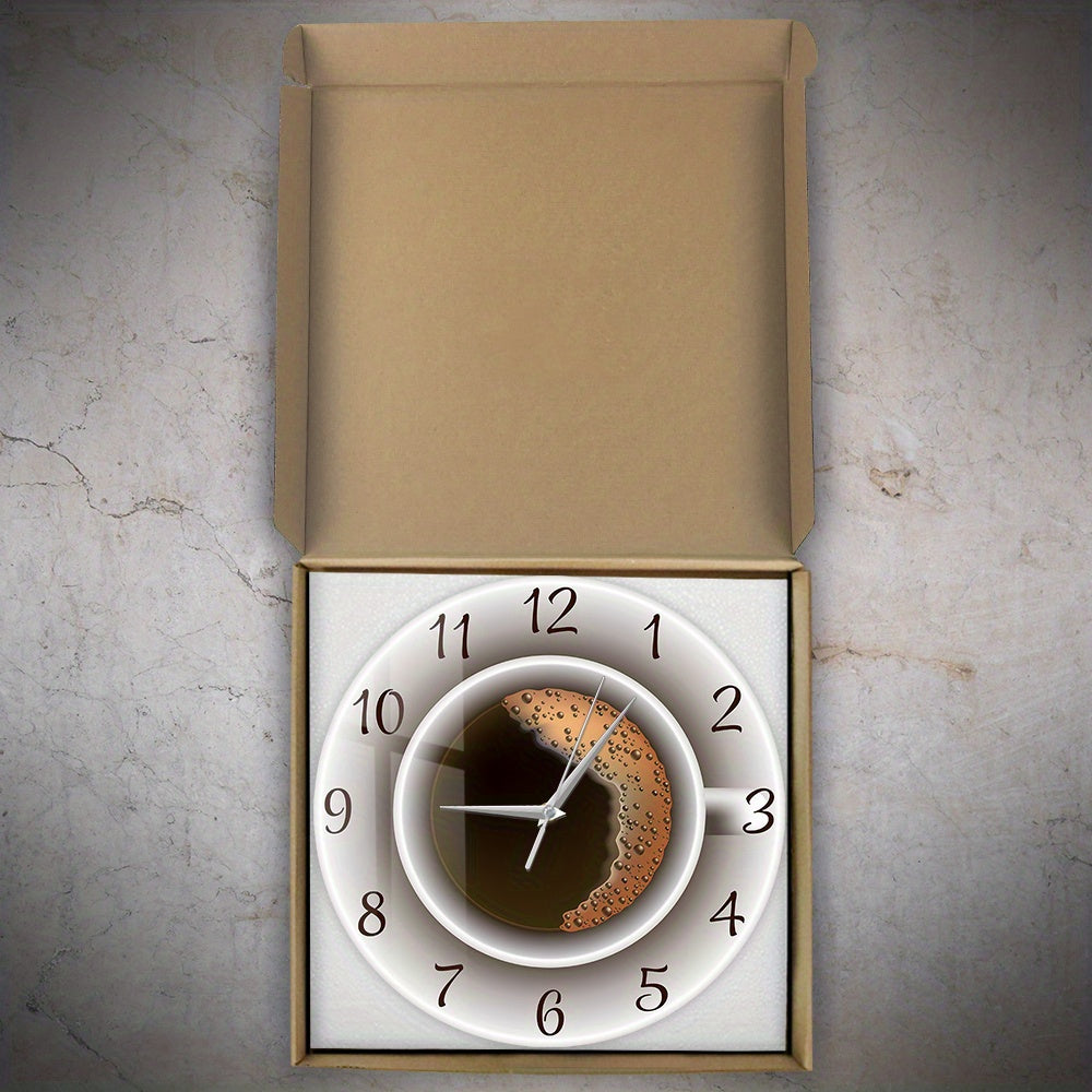 1pc Whimsical Coffee Cup Silent Wall Clock - Decorative Kitchen Wall Art, Cafe-Inspired Hanging Watch for Bedroom, Living Room, School, Birthday Party Decoration - Unique Gift Idea for Coffee Lovers