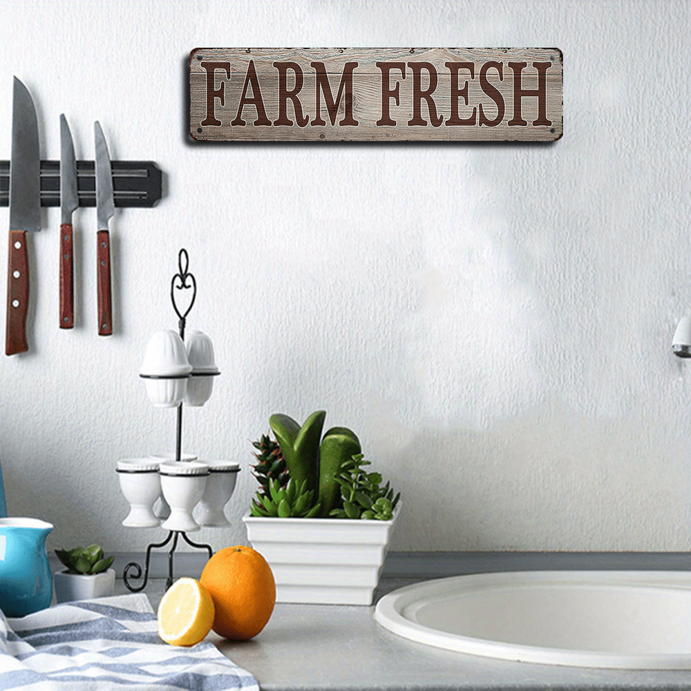 1pc Farm Fresh Retro Metal Sign - Unique Decorative Wall Art Signage for Primitive Farmhouse Kitchen Home Decor - 4x16/10cm*40cm, Versatile Room Decor for Kitchen, Room, Bar, Garage, Embracing Rustic, Retro, Vintage Style