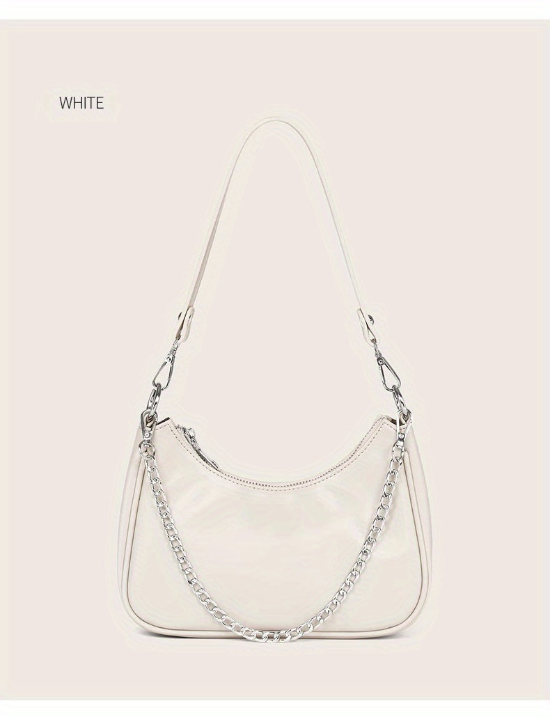 Y2K Chic Chain Baguette Bag - Stylish Nylon Shoulder Purse - Durable & Versatile for Everyday Fashion - Solid Colors for the Fashion-Forward Woman