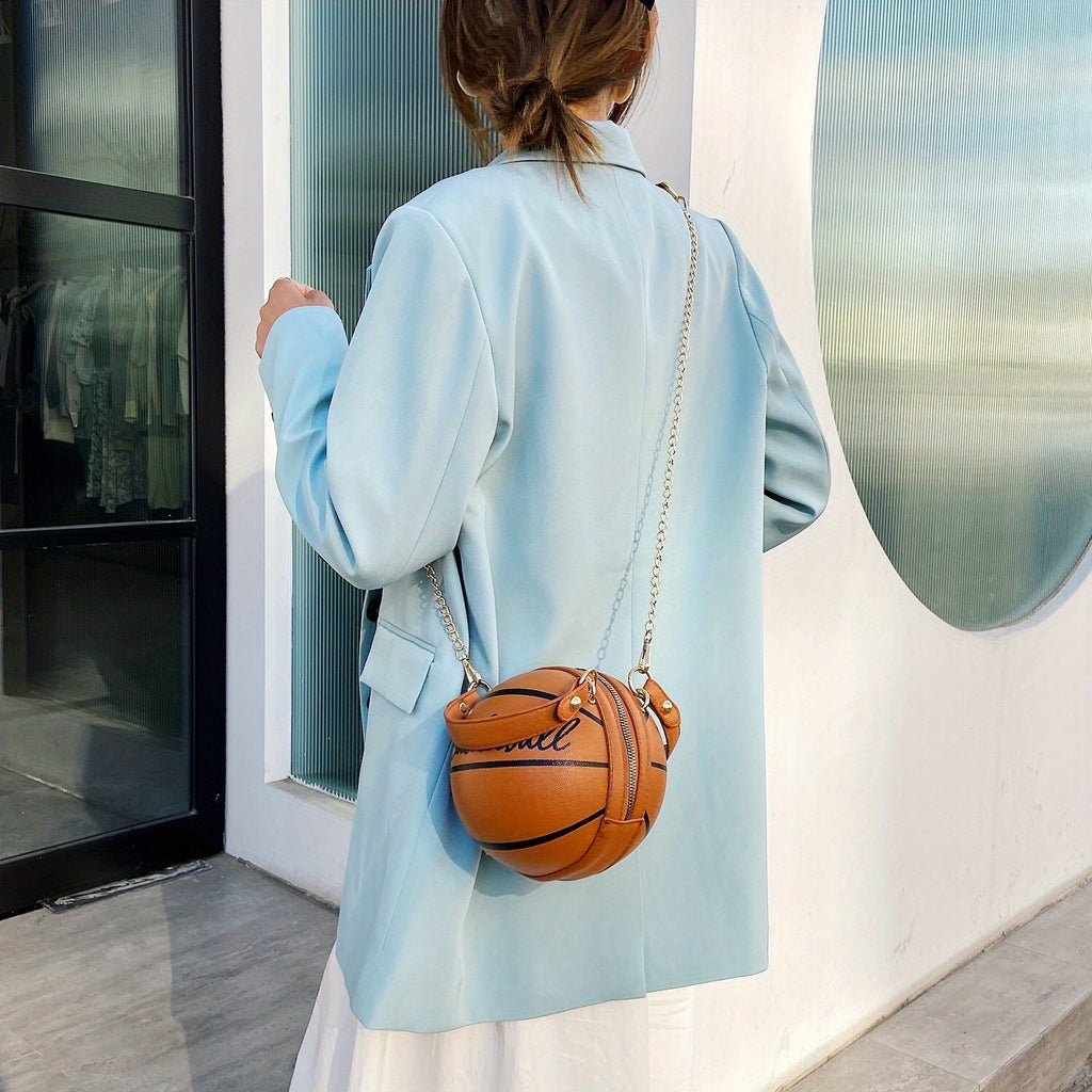 Fashion-Forward Basketball-Shaped Y2K Chain Bag - Retro-Trendy Crossbody & Shoulder Purse with Durable PU Leather, Chic Top Handle, and Adjustable Strap for Versatile Style