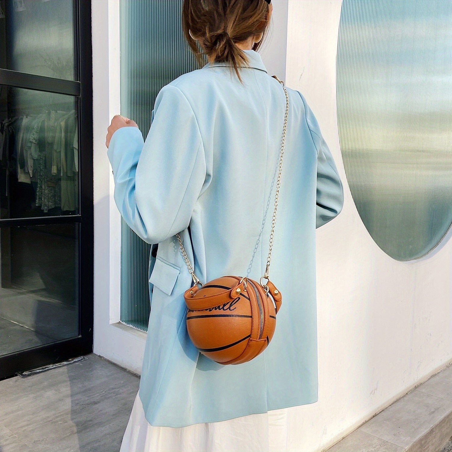 Fashion-Forward Basketball-Shaped Y2K Chain Bag - Retro-Trendy Crossbody & Shoulder Purse with Durable PU Leather, Chic Top Handle, and Adjustable Strap for Versatile Style