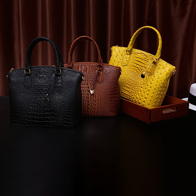Fashion-Forward Crocodile Pattern Tote Bag - Double Handle Work Purse with Secure Zipper Closure - Perfect for Stylish, Professional Women - A Trendy Daily Accessory