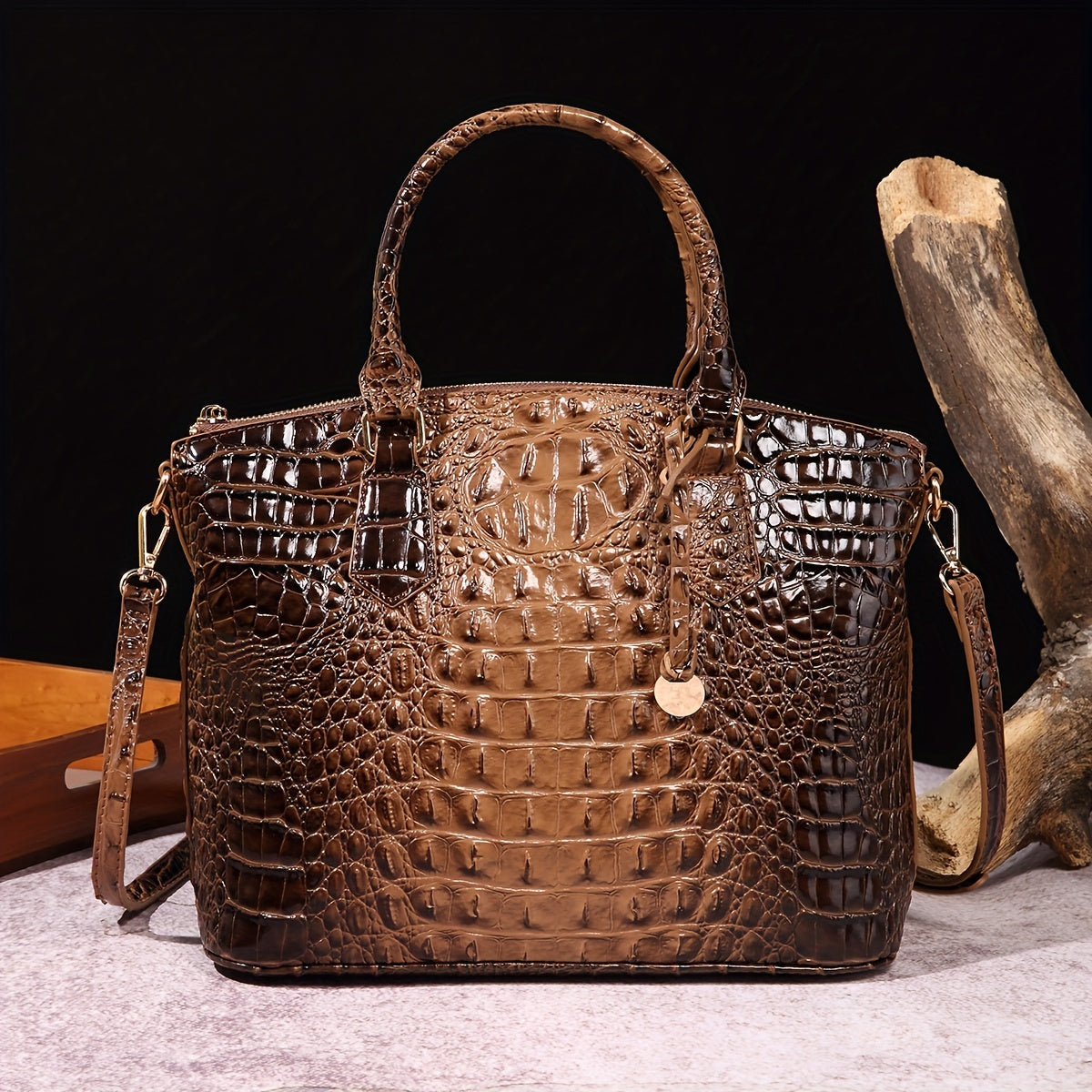 Fashion-Forward Crocodile Pattern Tote Bag - Double Handle Work Purse with Secure Zipper Closure - Perfect for Stylish, Professional Women - A Trendy Daily Accessory