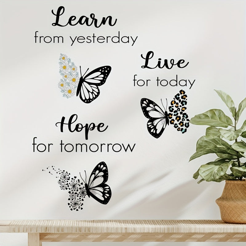 1pc Inspirational Black and White Butterfly Wall Sticker for Home Decor - Cartoon Butterfly PVC Wall Art