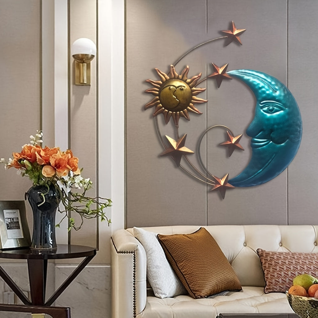 1pc Metal Sun and Moon Face Wall Art for Indoor and Outdoor Decor - Perfect for Home, Balcony, Bedroom, Garden, and Office - Unique and Eye-Catching Design