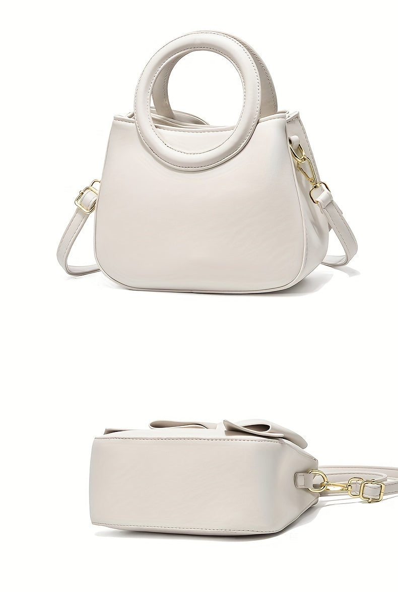 Chic Bow Accent Handbag - Durable Faux Leather, Dual Handle & Crossbody - Stylish Womens Purse for Everyday Fashion