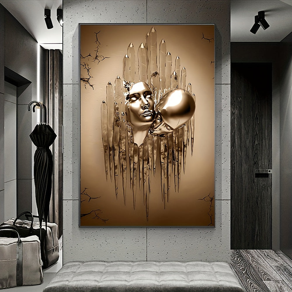 Peinture abstraite sur toile représentant un couple amoureux s'embrassant et s'embrassant - Décoration murale pour salle de bain, chambre, bureau, salon, maison - Sans cadre