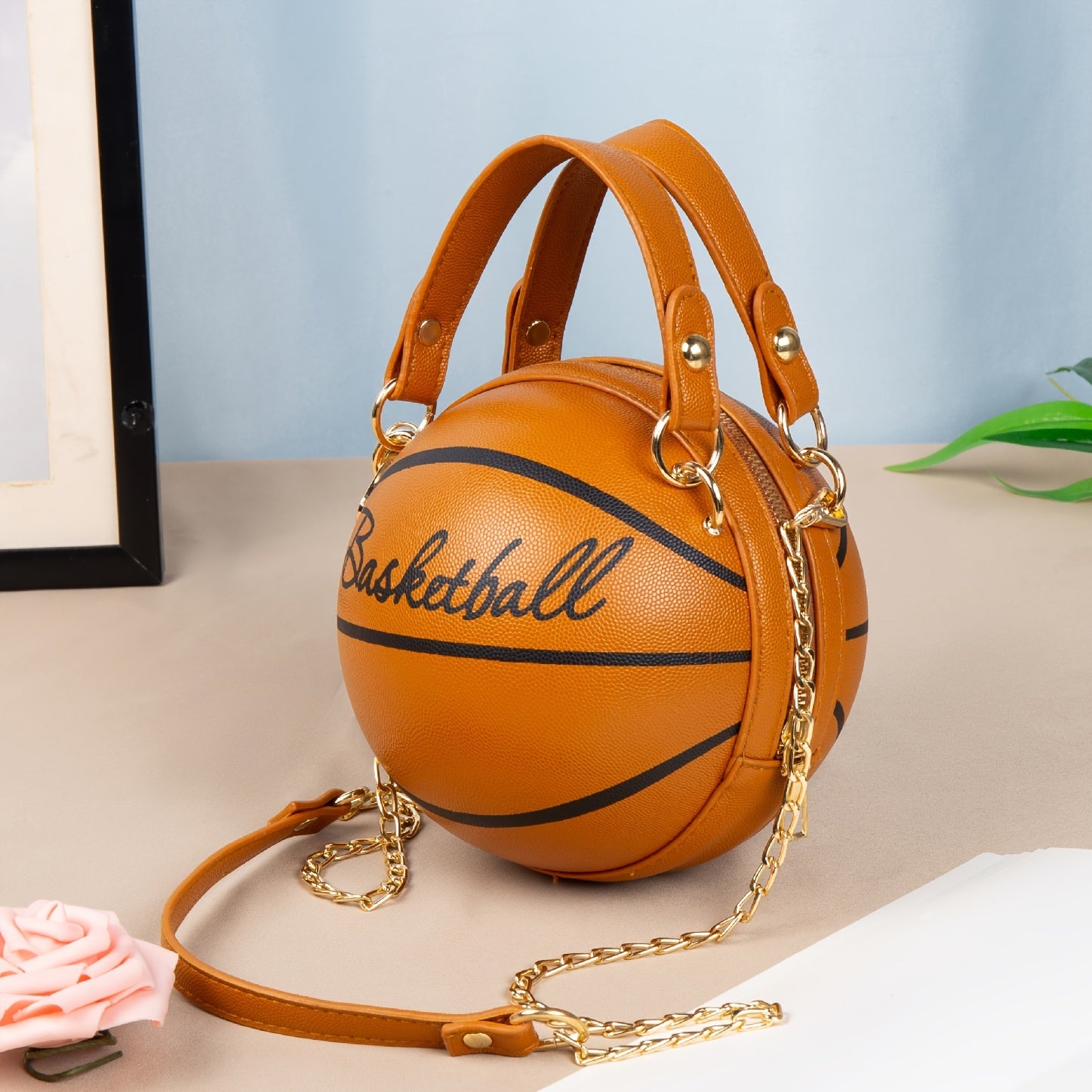 Fashion-Forward Basketball-Shaped Y2K Chain Bag - Retro-Trendy Crossbody & Shoulder Purse with Durable PU Leather, Chic Top Handle, and Adjustable Strap for Versatile Style