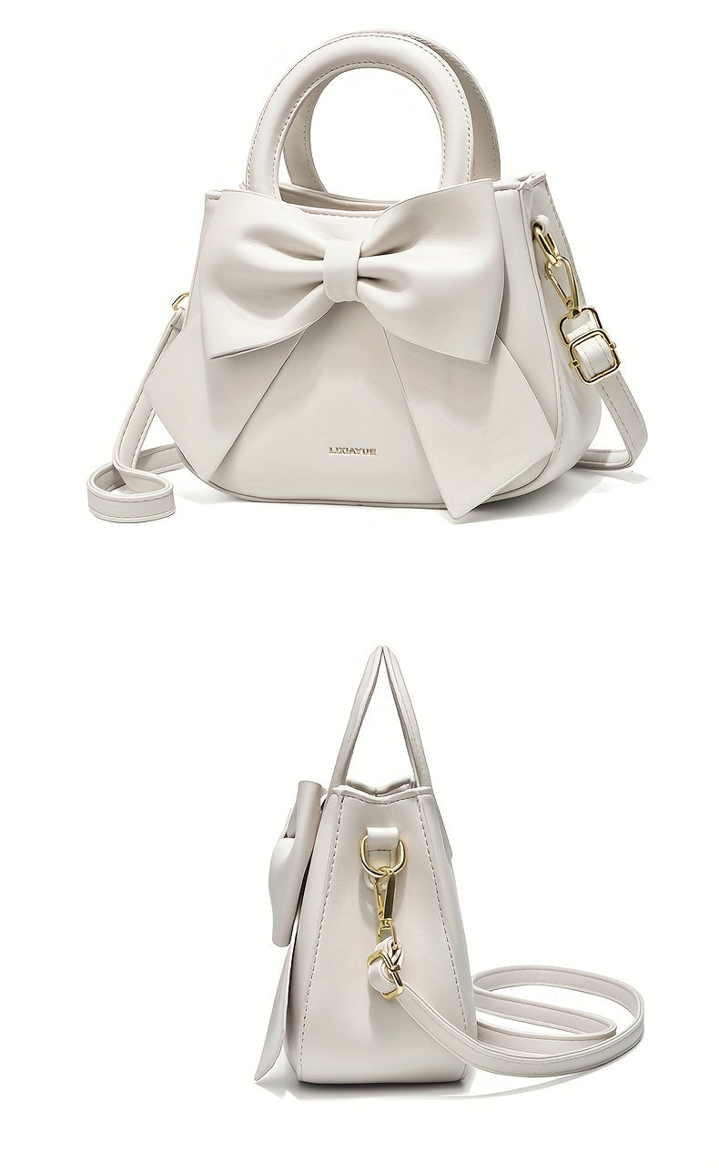 Chic Bow Accent Handbag - Durable Faux Leather, Dual Handle & Crossbody - Stylish Womens Purse for Everyday Fashion