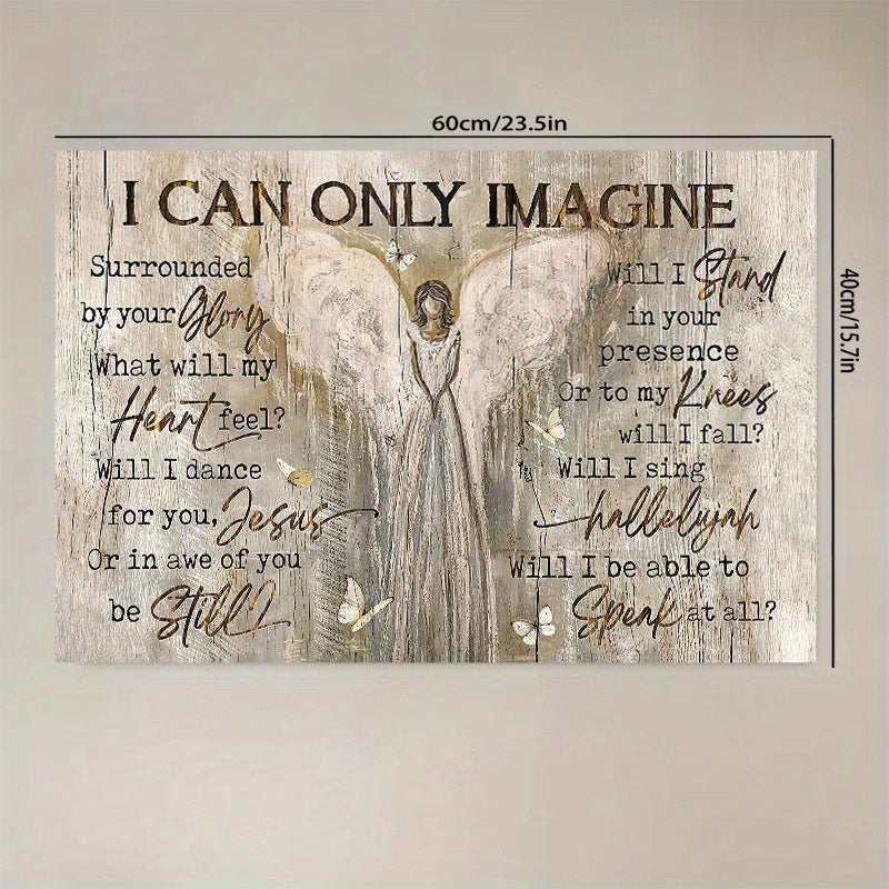 1pc Farmhouse Angel Wings Wall Art I Can Only Imagine Scripture Pictures Painting Print Rustic Country Artwork Christian Gift For Kitchen Church Bathroom Living Room Bedroom Office No Framed