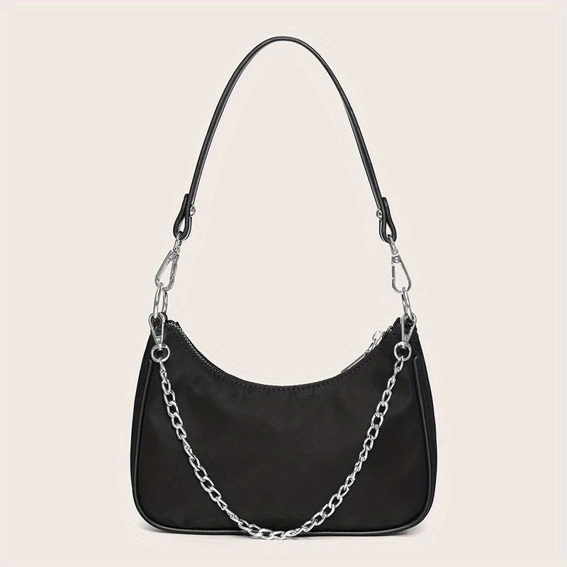 Y2K Chic Chain Baguette Bag - Stylish Nylon Shoulder Purse - Durable & Versatile for Everyday Fashion - Solid Colors for the Fashion-Forward Woman